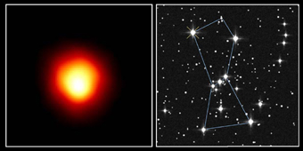 The new results will influence estimates of the time for the evolution of stars such as Betelgeuse (top left in the constellation Orion), seen here by NASA's Hubble Space Telescope. (Andrea Dupree (Harvard-Smithsonian CfA), Ronald Gilliland (STScI), NASA and ESA.)