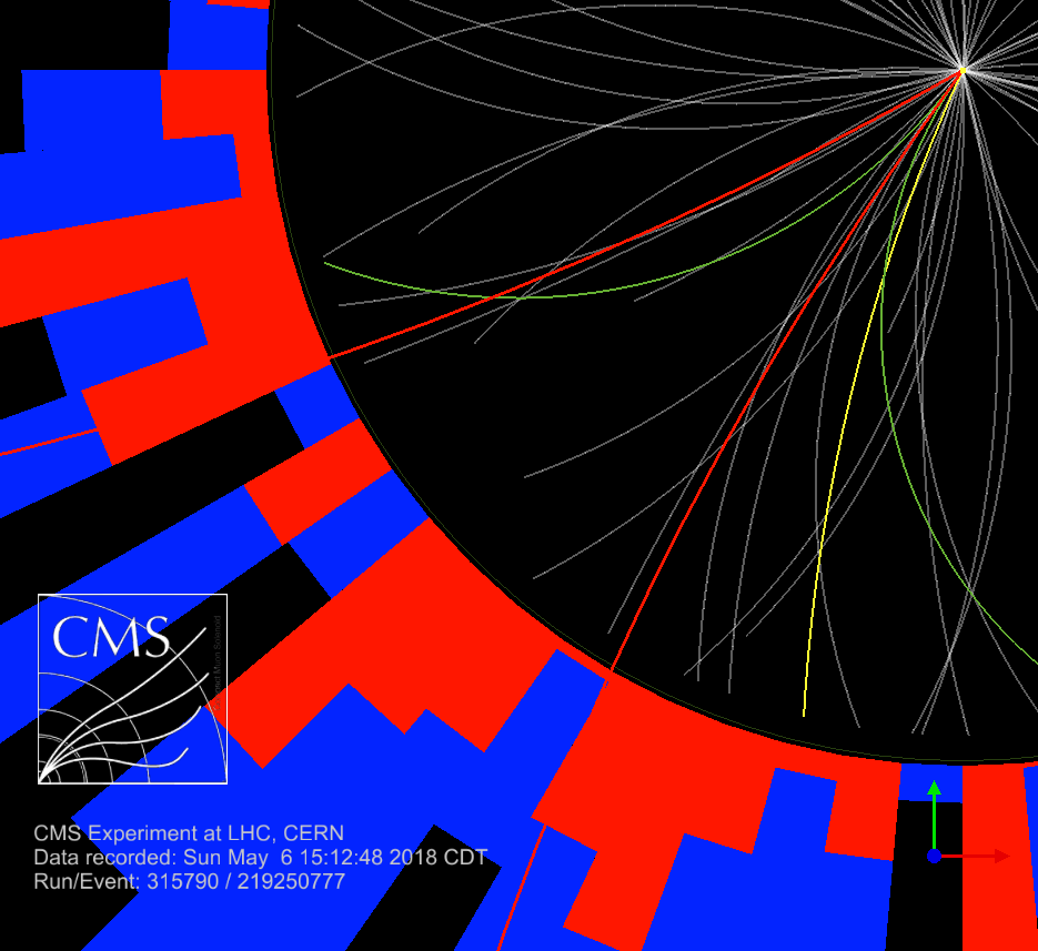 A proton–proton collision event recorded by CMS in 2018 (Image: CMS collaboration)