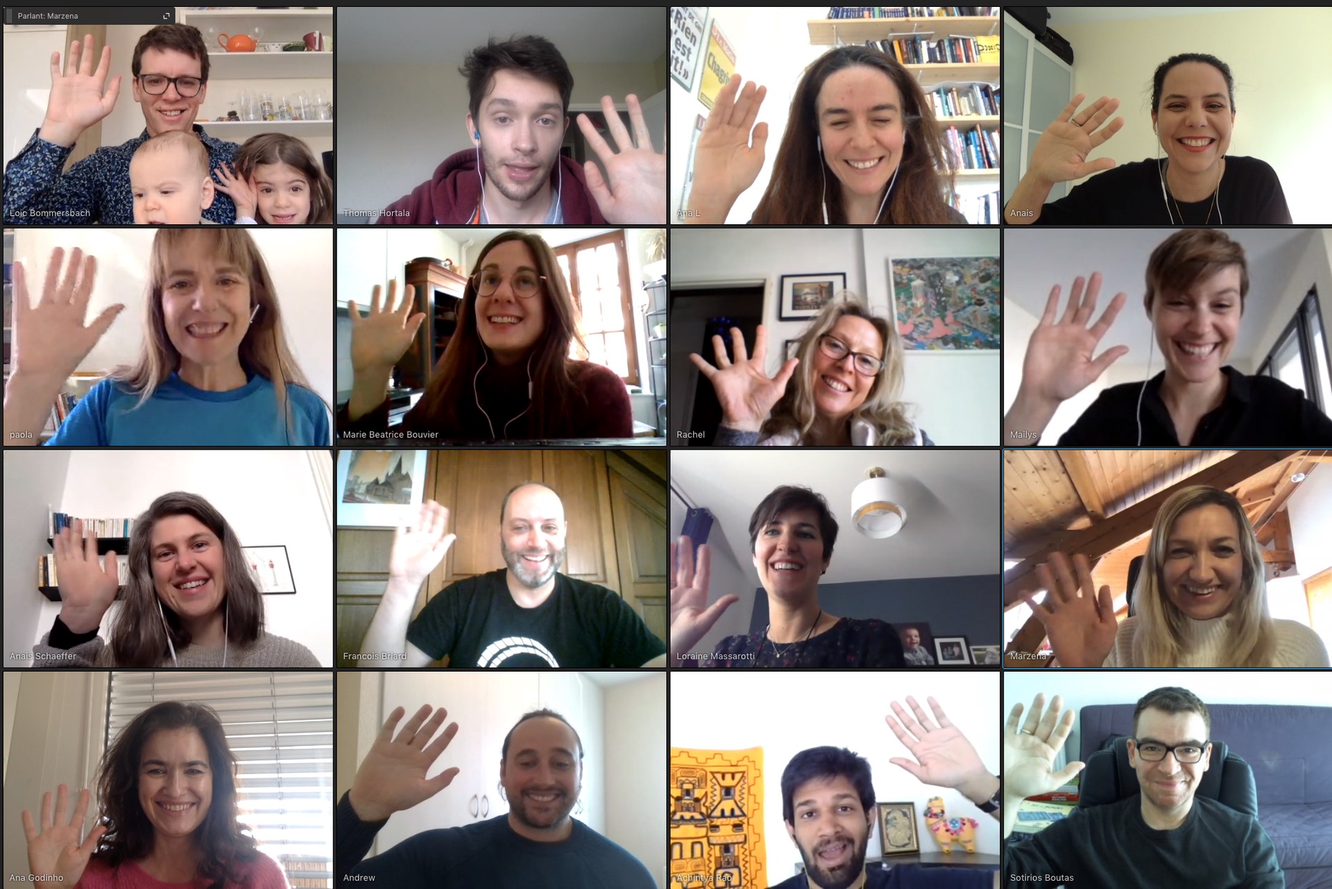 Members of CERN's communication team waving at you from their home office
