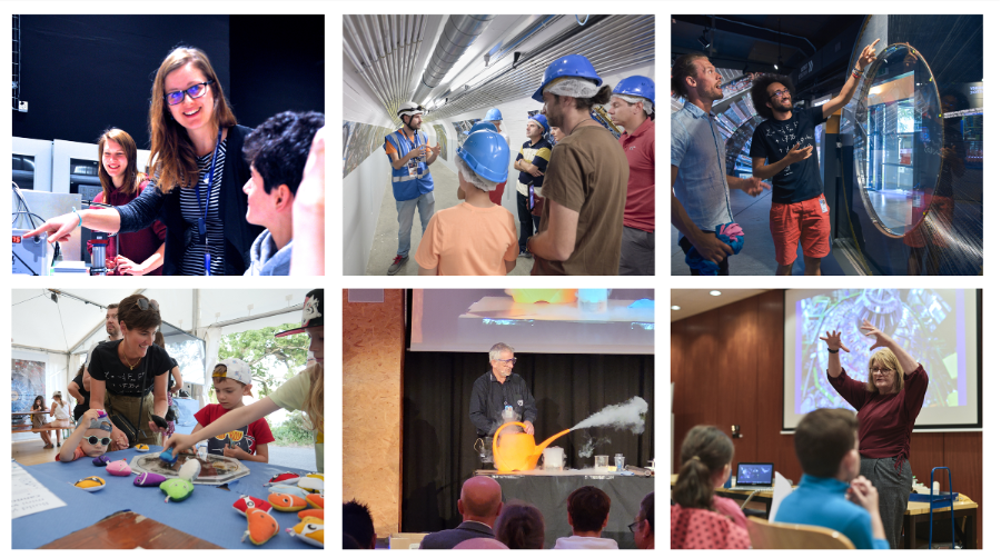 Collage of photos showing CERN guides at work 