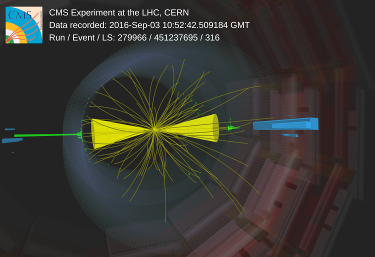 Event display image from the CMS detector
