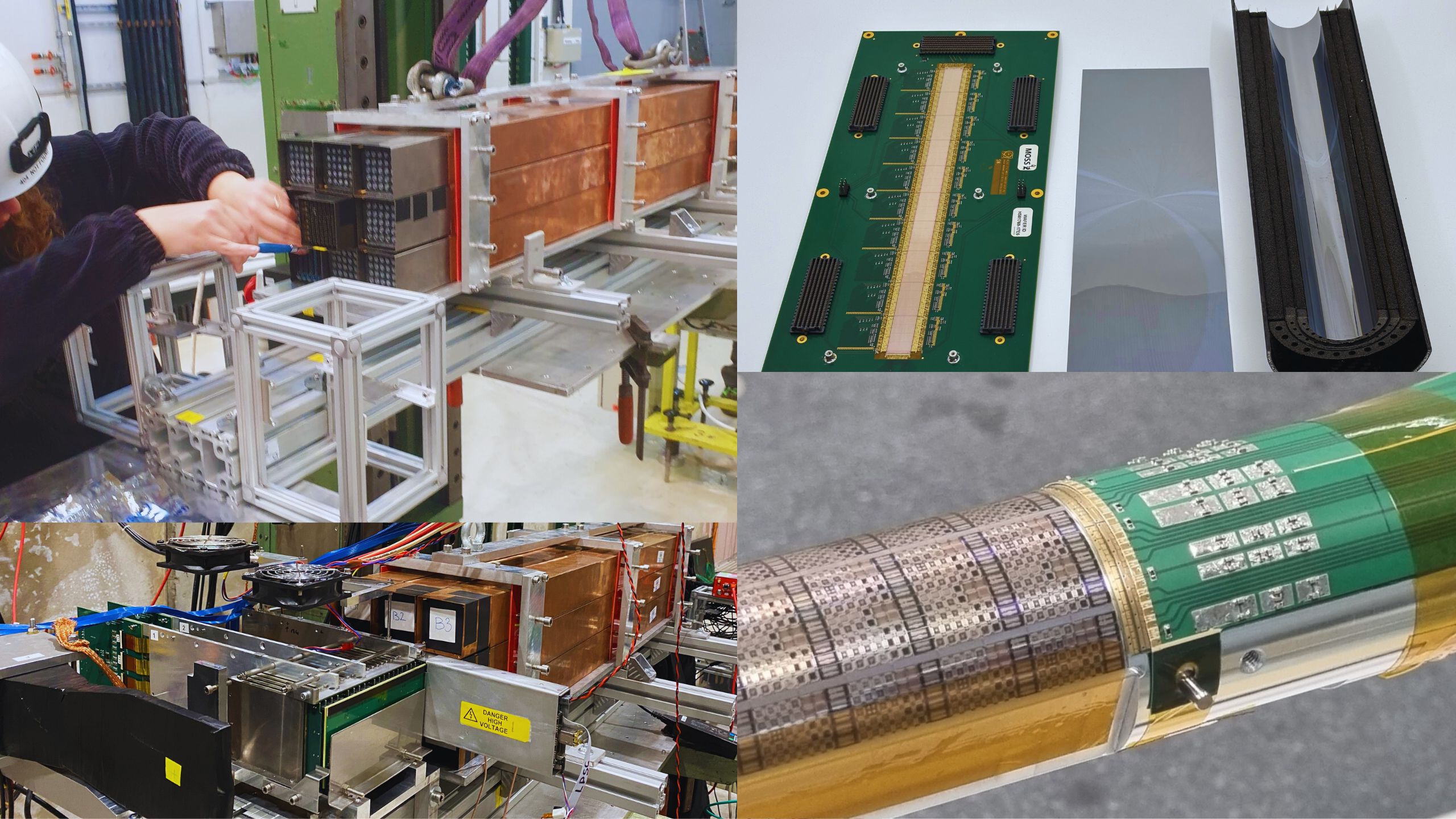 ALICE's new subdetectors, Forward Calorimeter (left) and components of the Inner Tracking System 3 (right) (Image: ALICE Collaboration)