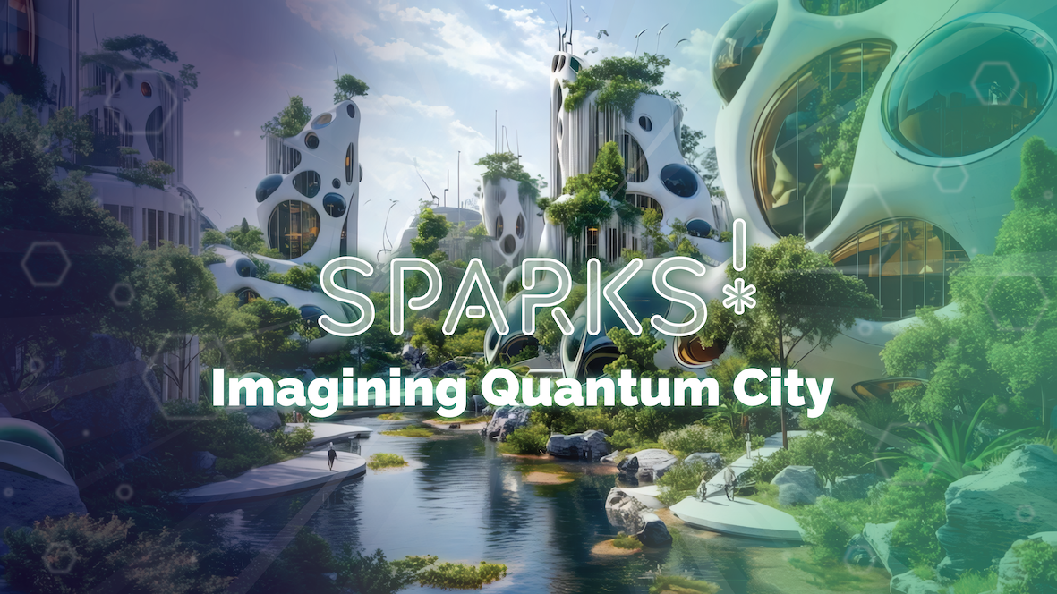 Virtual image of a future city: white towers with circular windows surrounded by trees. A river is at the centre of the image. 