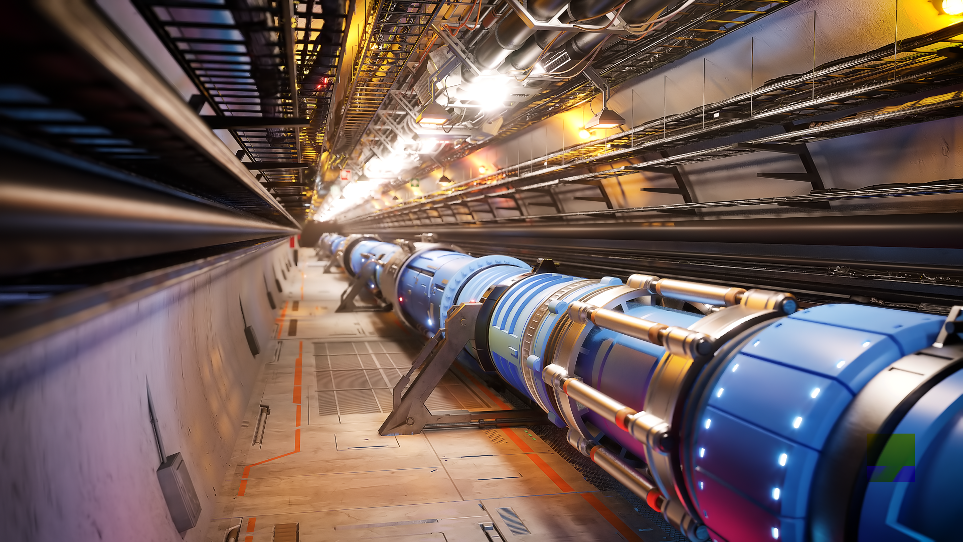 Artistic representation of the tunnel for the Future Circular Collider (image: PIXELRISE)