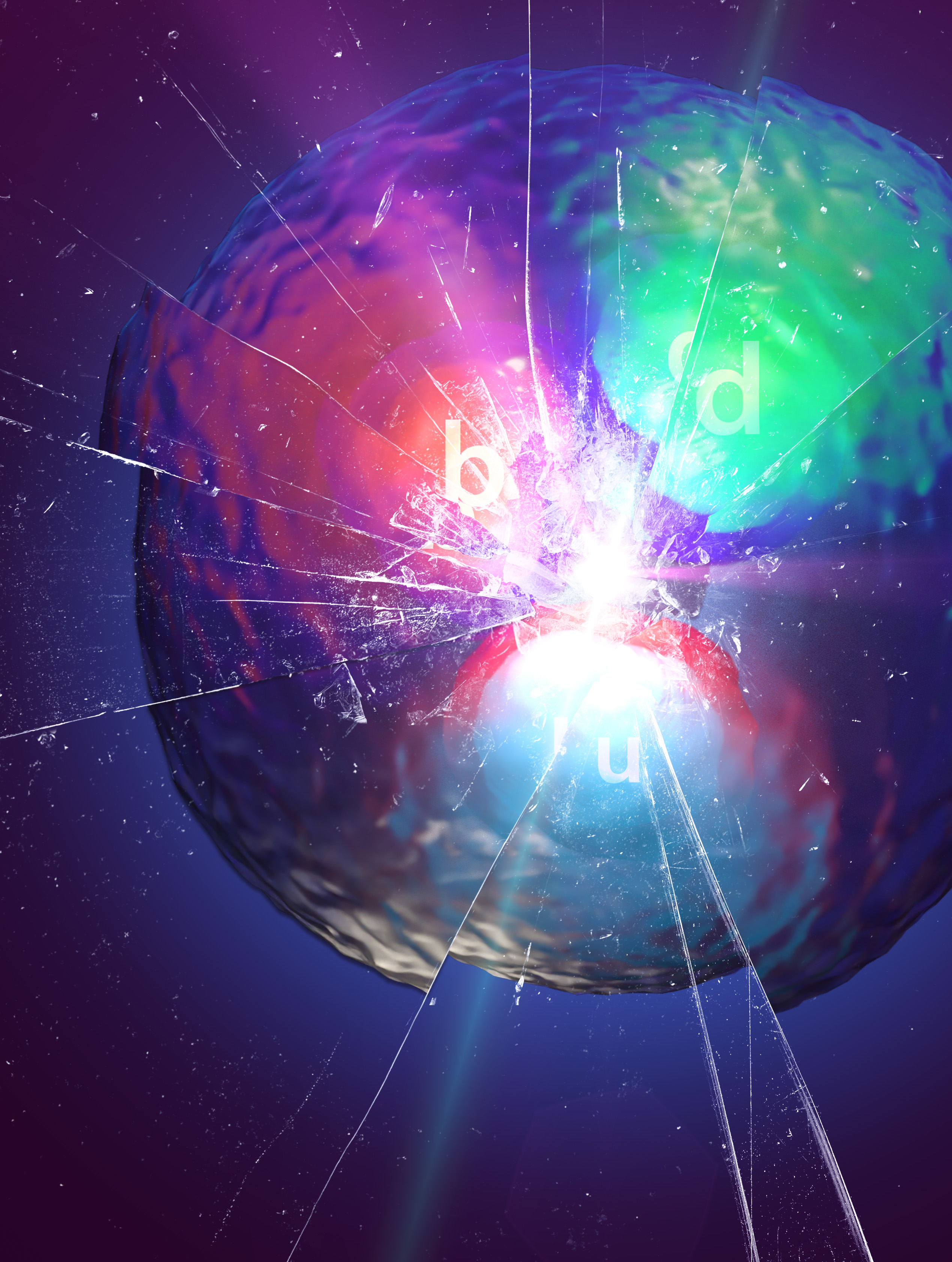 Artistic view of a beauty-lambda baryon, formed of an up quark, a down quark and a beauty quark (image: Daniel Dominguez / CERN)