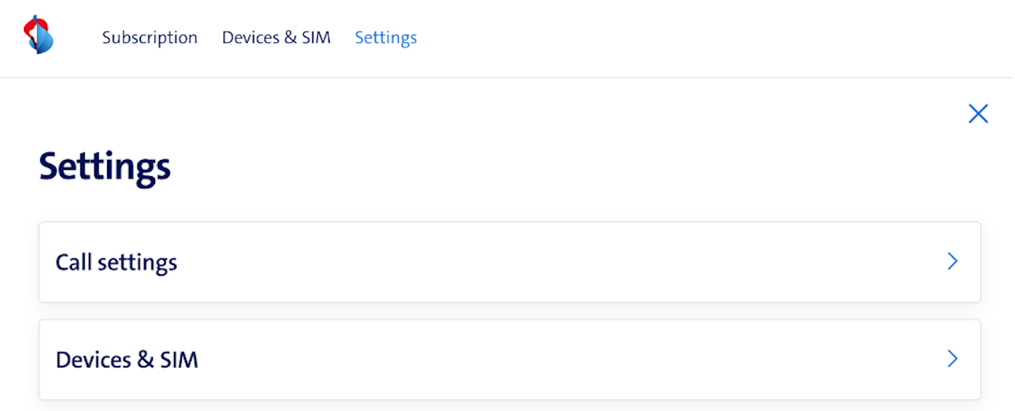 Settings page