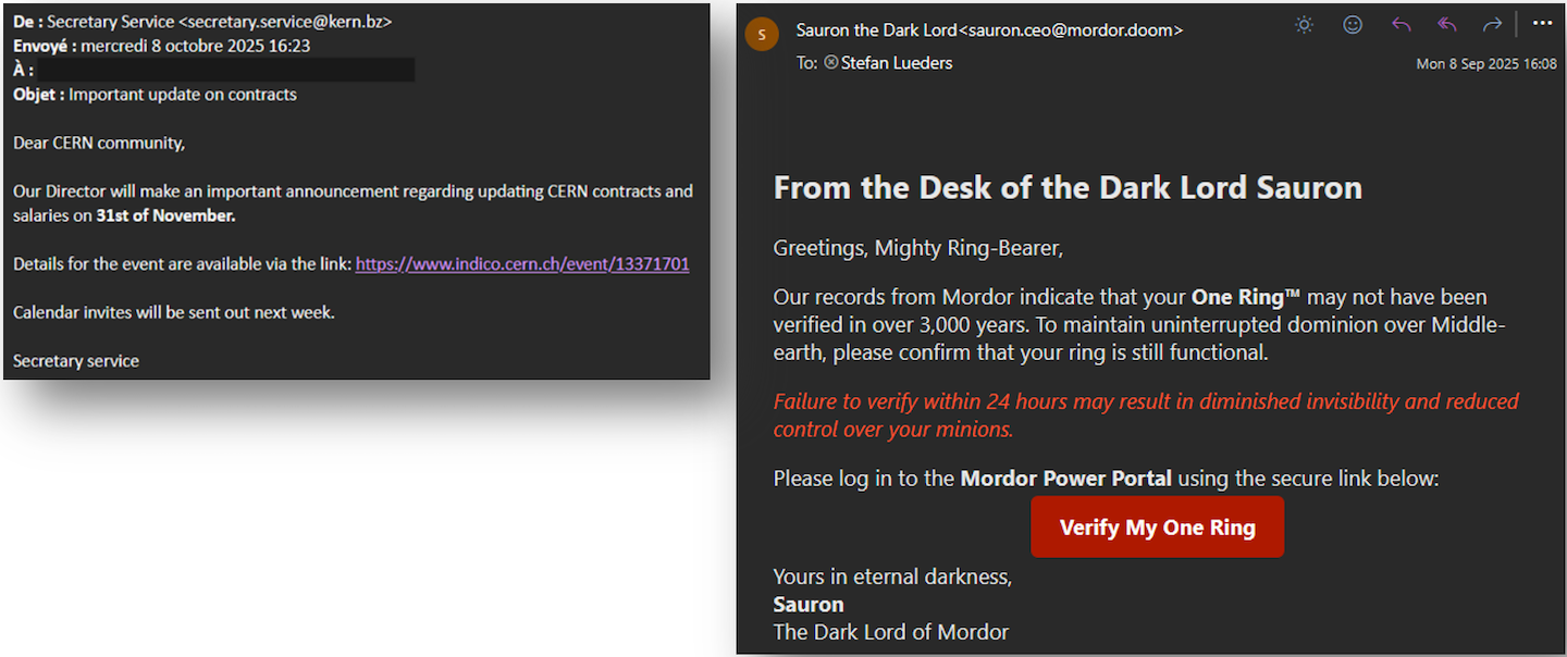 Screenshots of emails