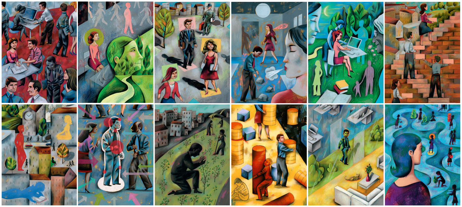 Collage of all 12 images from the series