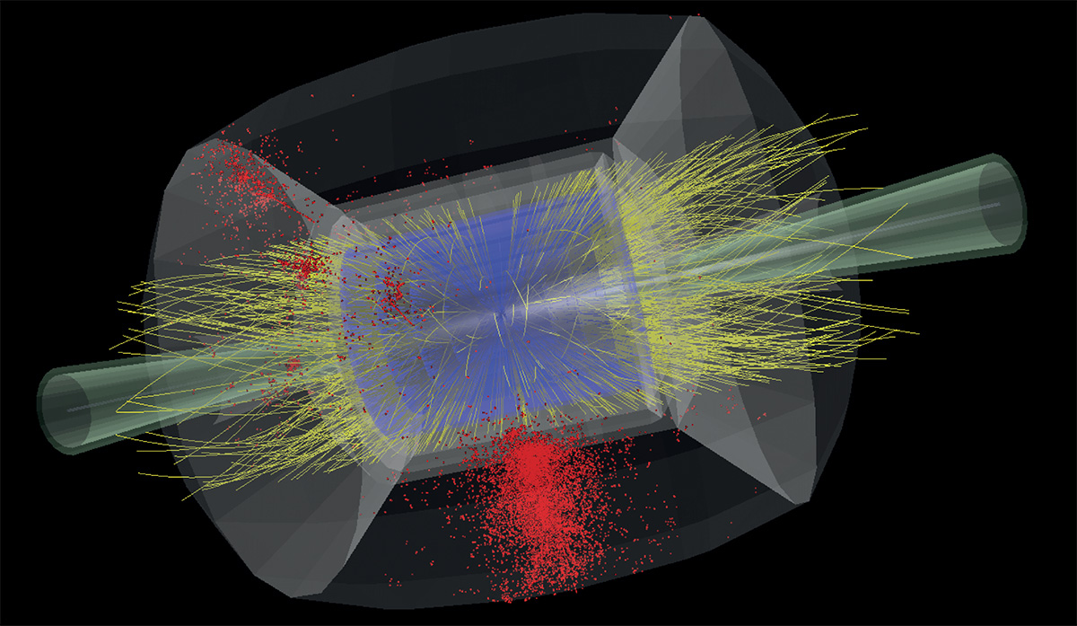 A simulation indicates that Higgs-boson decays to a b-quark pair can be reconstructed at a muon collider despite the harsh environment: the two b-jets are identifiable (red dots) among the beam-induced background.