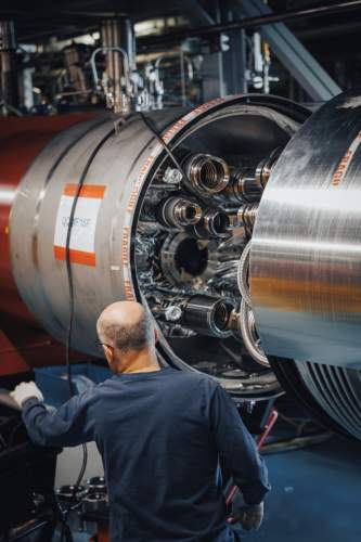 “Testing before delivering” by Gregory Millasseau. The new inner triplet magnets being tested in their final string-like configuration at SM18.