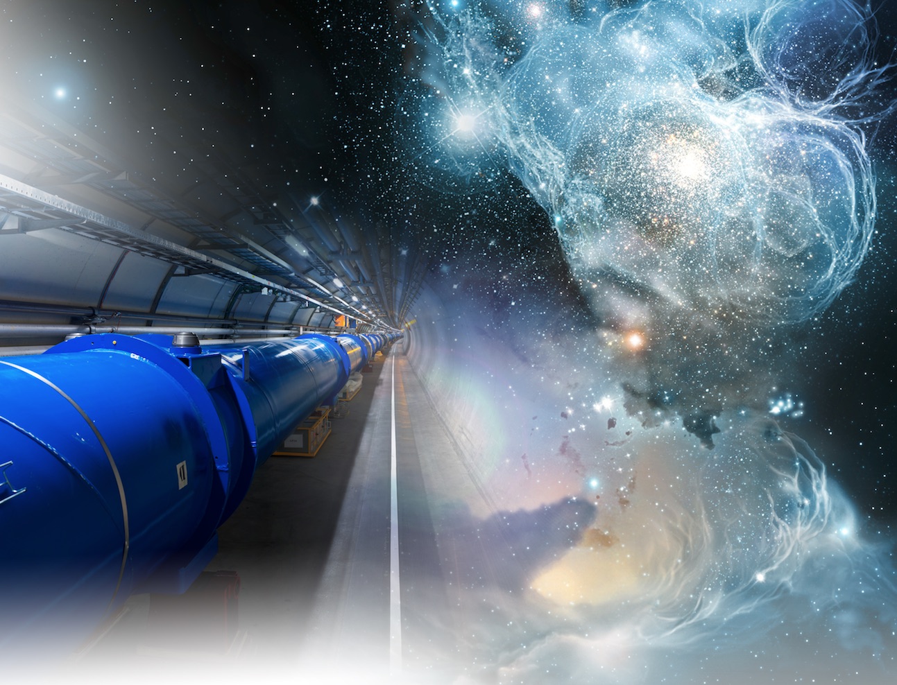 Photo montage with a LHC image and a picture of the space