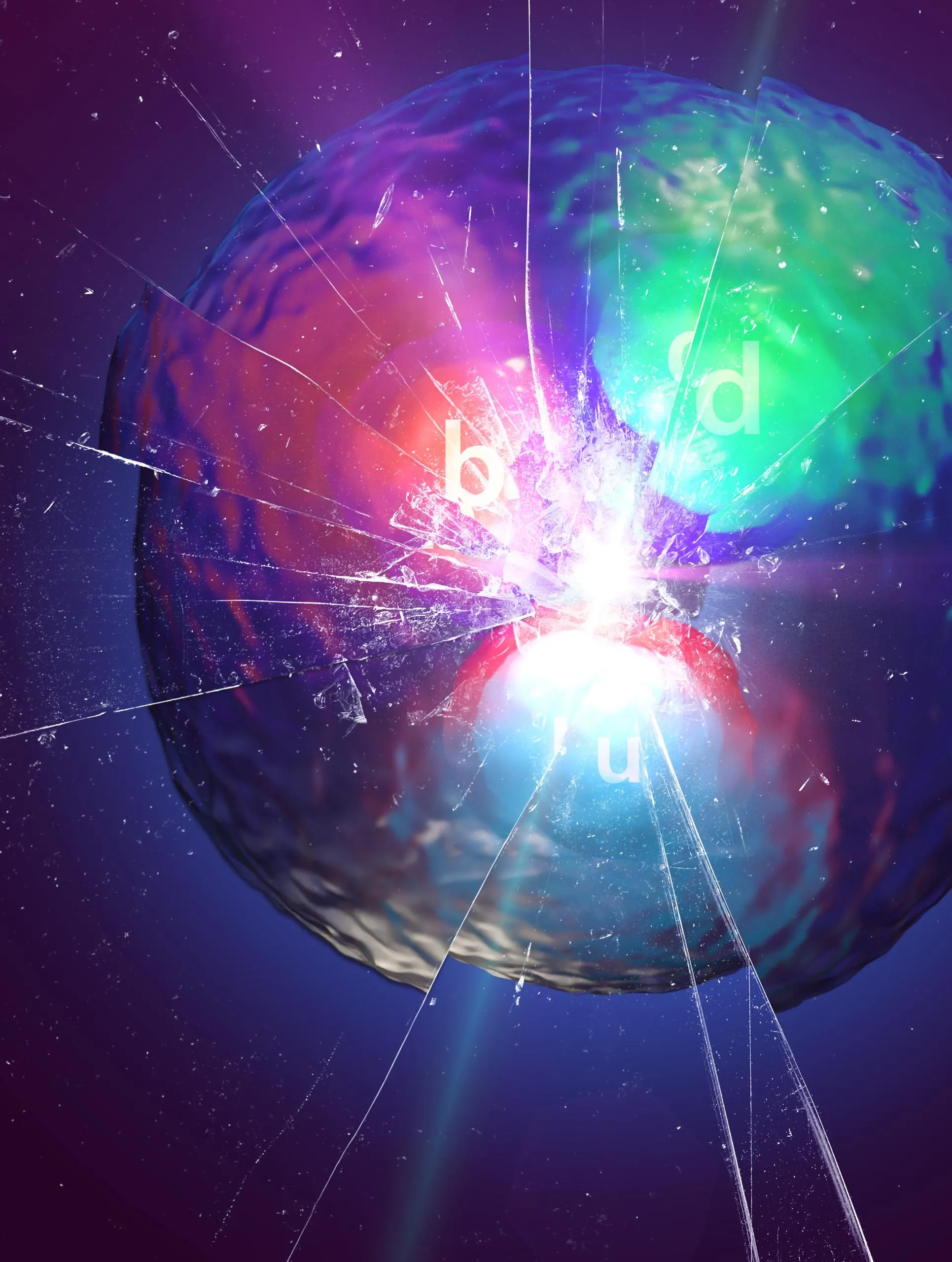 Artistic view of a beauty-lambda baryon, formed of an up quark, a down quark and a beauty quark (image: Daniel Dominguez / CERN)