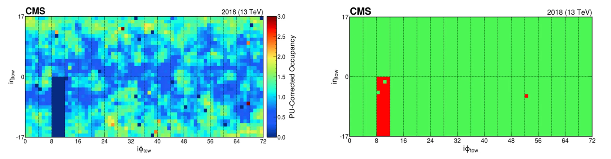 On the left, an image showing lots of red, yellow, green and blue coloured pixels. On the right, an image with one red region amongst green