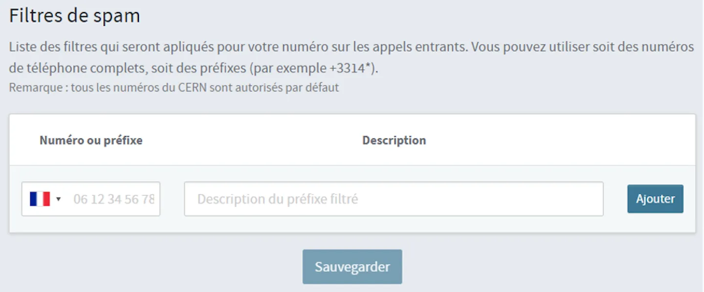 Screenshot spam filter interface