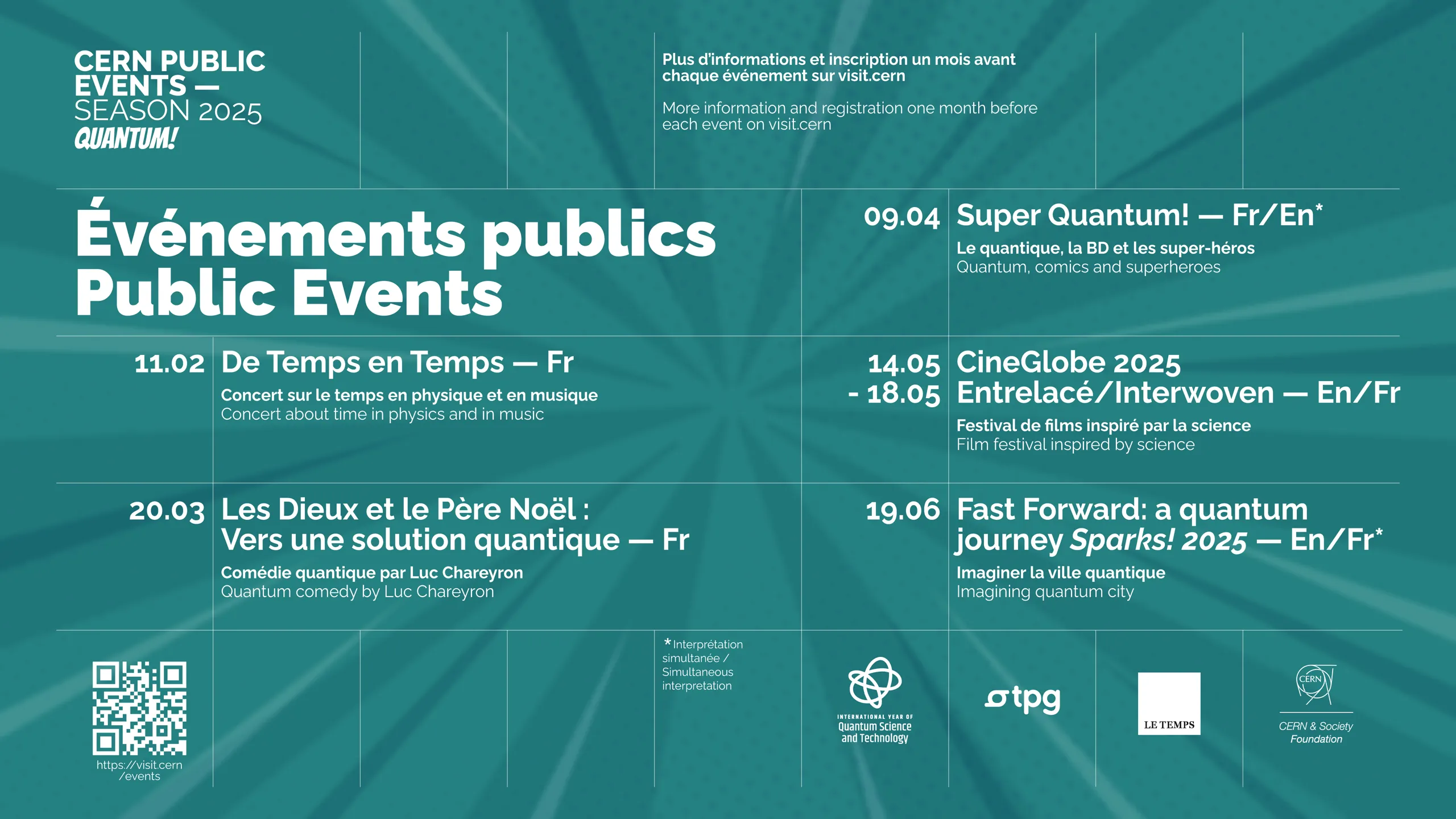 Programme of events with dates, times and details