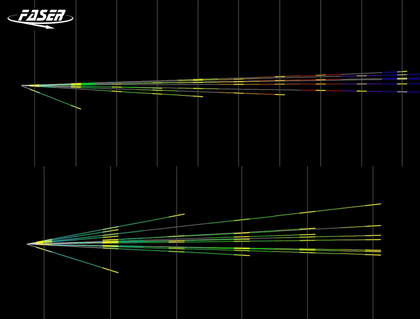 Shows particle tracks from neutrino interactions