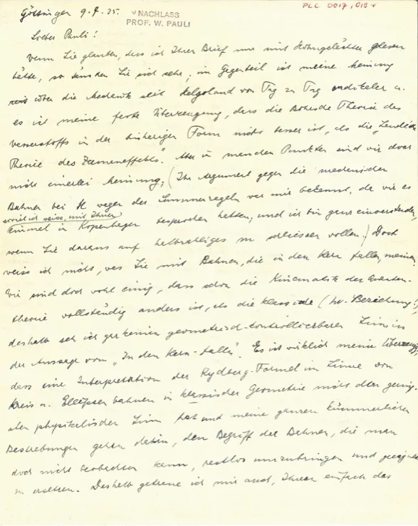 Letter written by hand in German