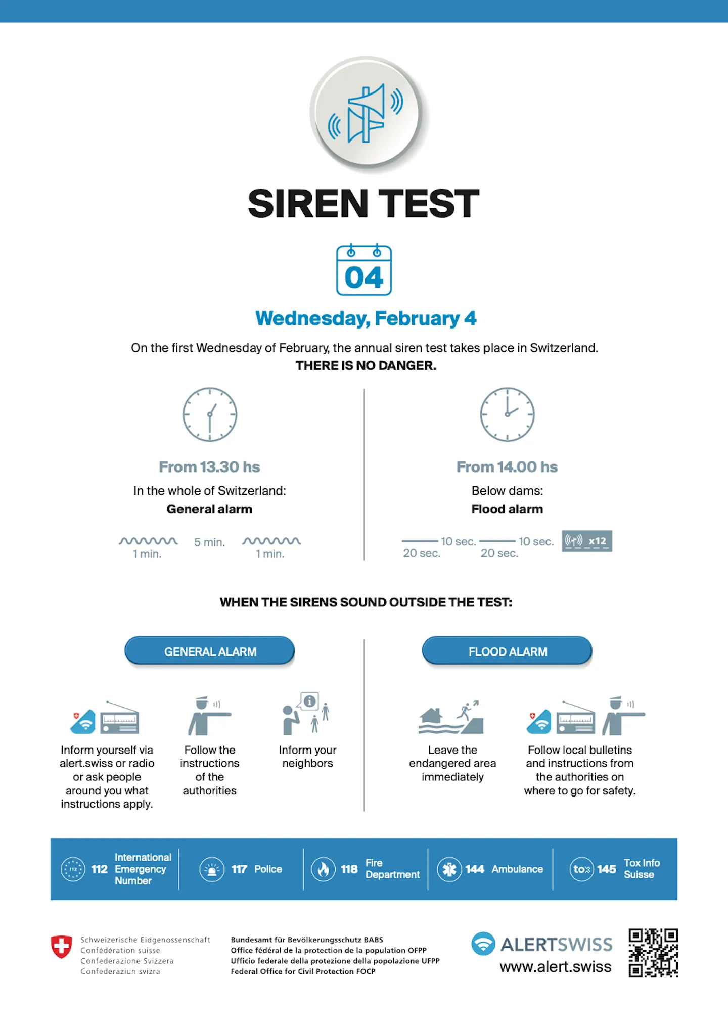 4 February | Annual testing of sirens across Switzerland