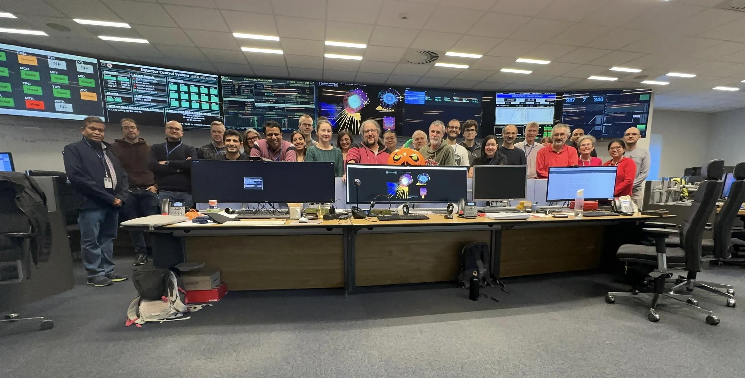 ALICE heavy ion run team at the ALICE Control Room