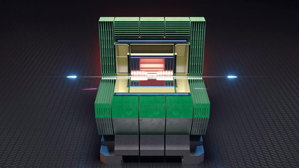 An artistic impression of the IDEA detector, one of the six proposed concepts for an FCC-ee detector. (Image: Pixelrise)